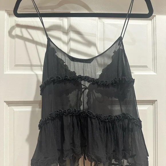 Zara Ruffled Semi-Sheer Top - Anthracite Gray - Picture 4 of 4